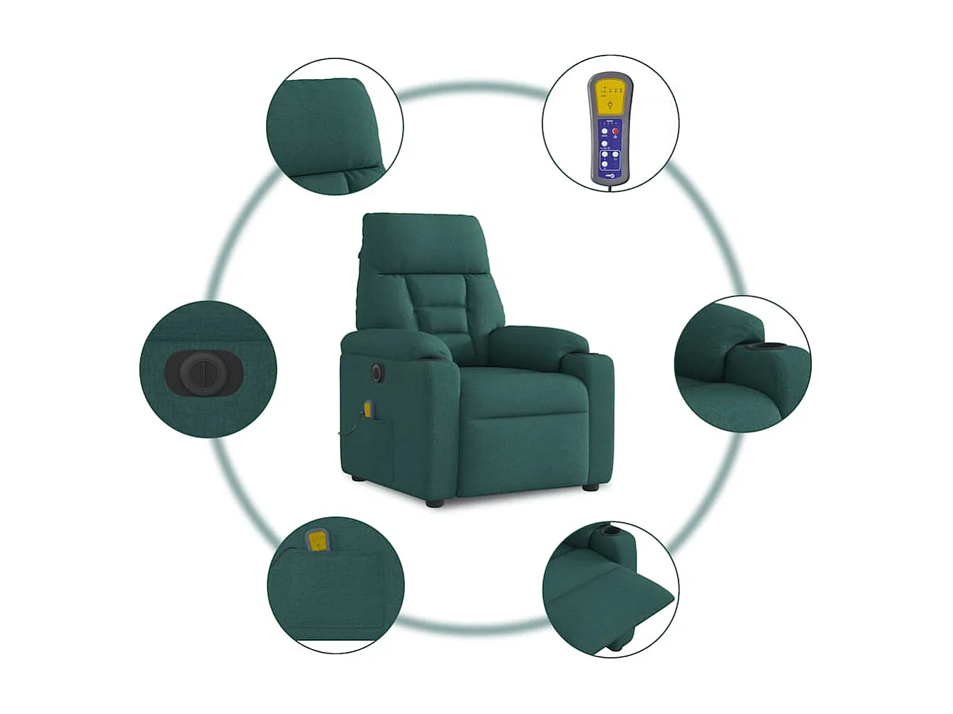 Fauteuil inclinable électrique-Fauteuil de massage de Salon Vert foncé Tissu SHL3589