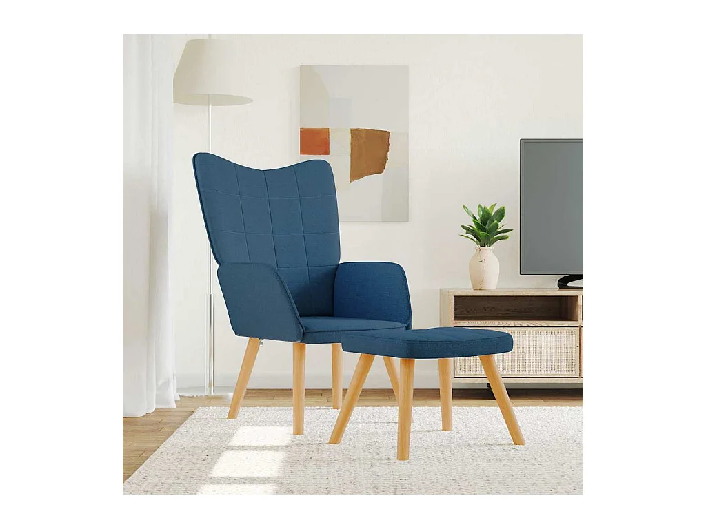 Chaise de relaxation moderne avec tabouret-Fauteuil de Salon Bleu Tissu SHL2703