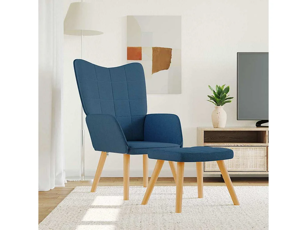Relaxsessel mit Hocker | Lounge Sessel Blau Stoff SHL49502