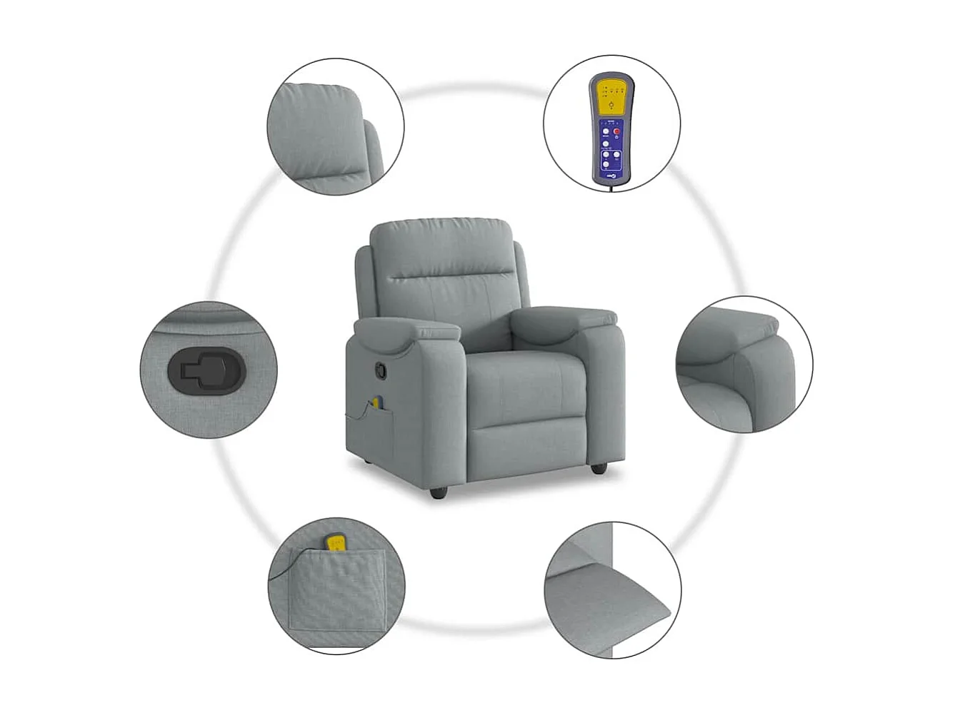 Sillón de relax | Sillón reclinable de masaje de tela gris claro SHL6895