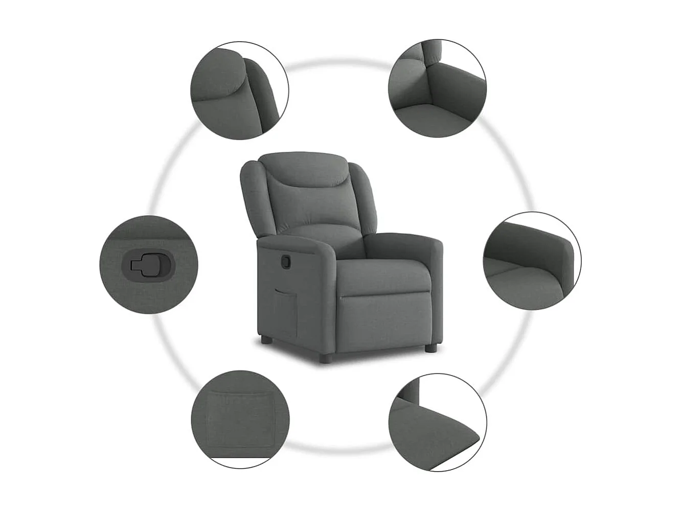 Poltrona Reclinável | Poltrona Confortável Relax tecido cinzento-escuro SHL27671