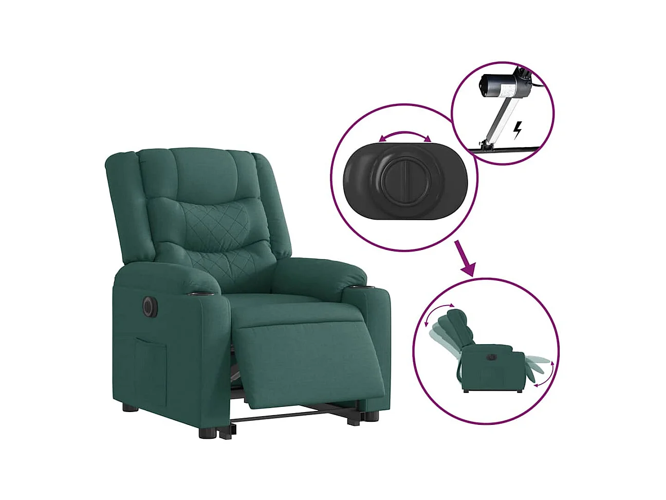 Silla de relax | Sillón eléctrico reclinable elevable de tela verde oscuro SHL7091