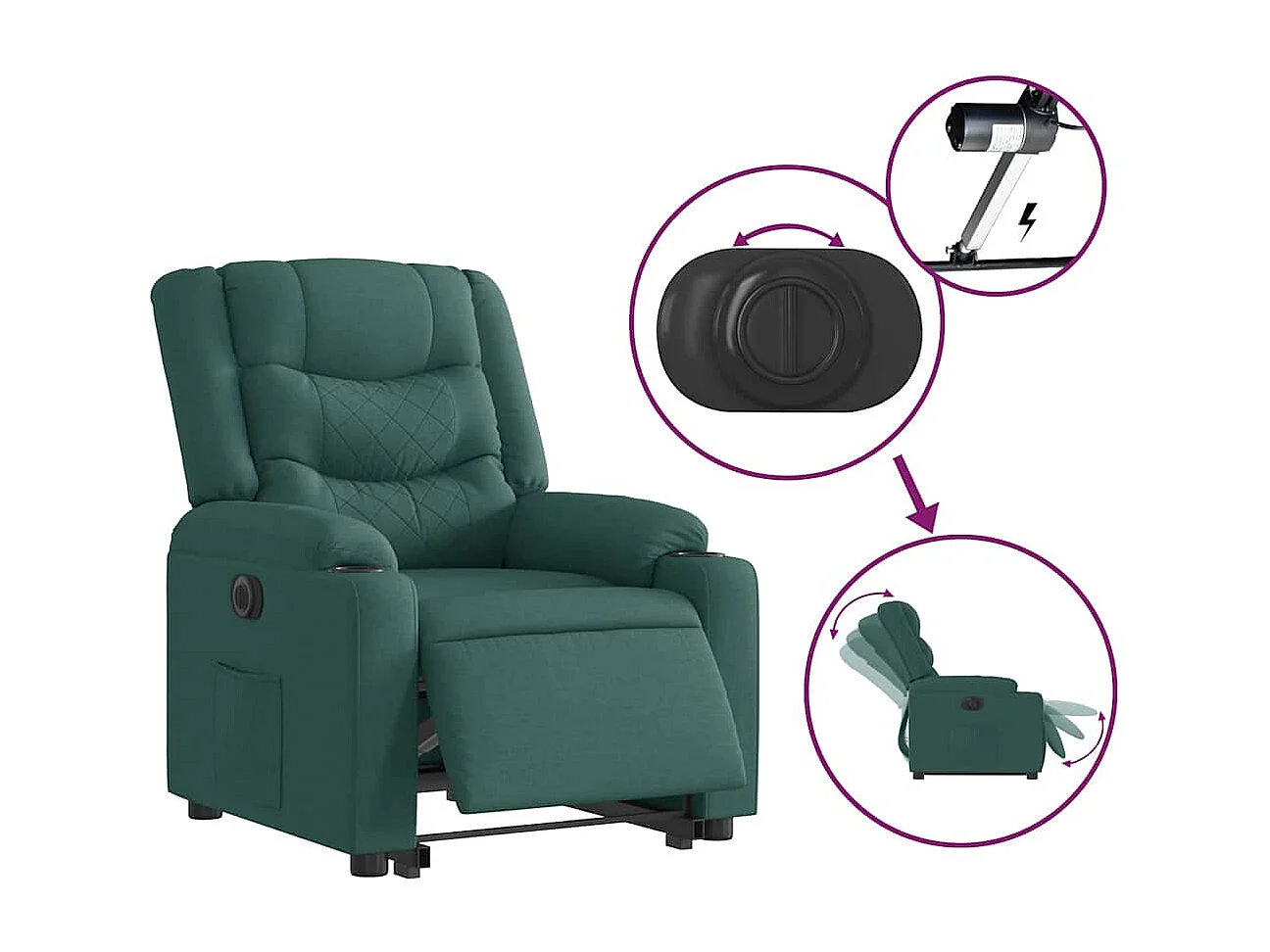 Fauteuil inclinable électrique-Chaise de relax-Fauteuil TV vert foncé tissu SHL1615