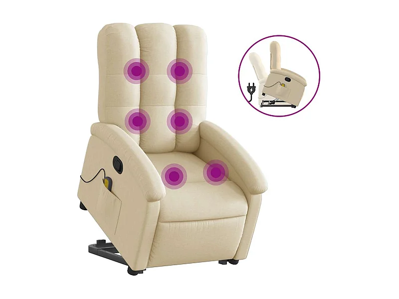 Fauteuil inclinable-Chaise de relax-Fauteuil de Massage Crème Tissu SHL2908