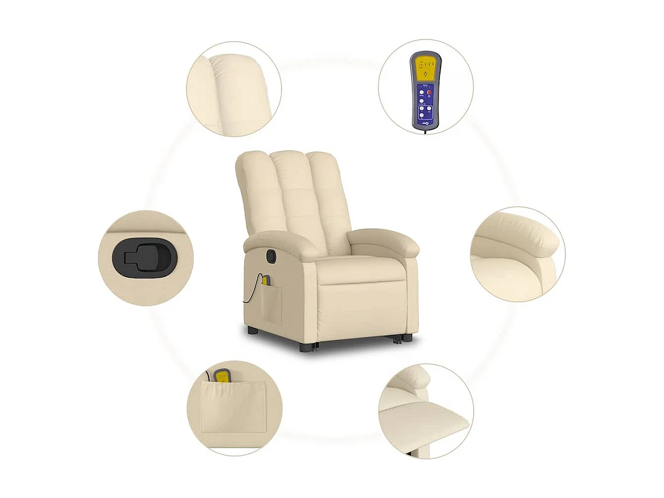 Massagesessel mit Aufstehhilfe | Relaxsessel Creme Stoff SHL24585