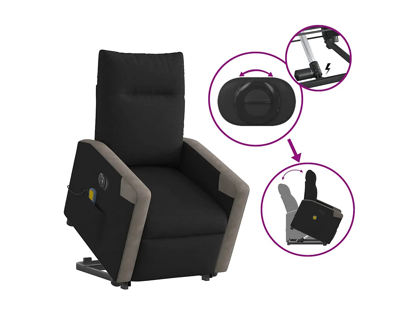 Fauteuil inclinable électrique-Chaise de relax-Fauteuil de Massage Noir Tissu SHL1021
