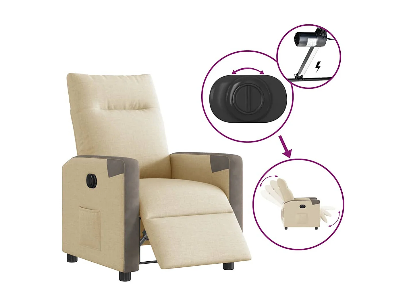 Fauteuil inclinable électrique-Chaise de relax-Fauteuil TV Crème Tissu SHL1597