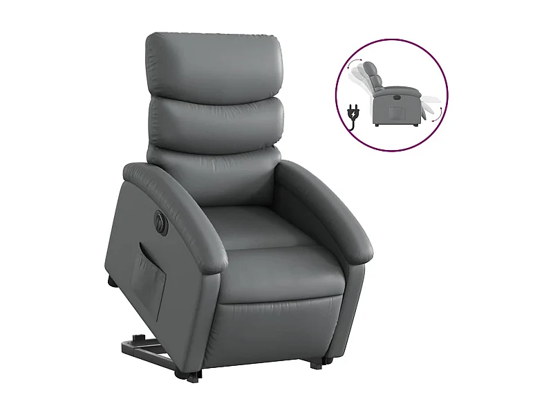 Sillón de relax | Sillón reclinable elevable eléctrico de cuero sintético gris SHL2397