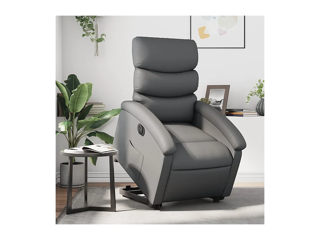 Sillón de relax | Sillón reclinable elevable eléctrico de cuero sintético gris SHL2397