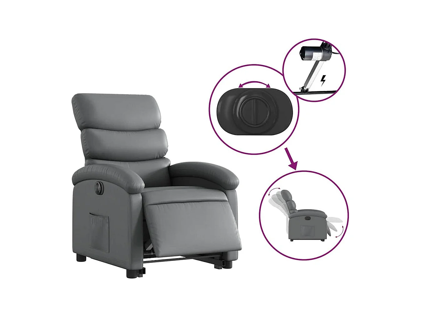 Sillón de relax | Sillón reclinable elevable eléctrico de cuero sintético gris SHL2397