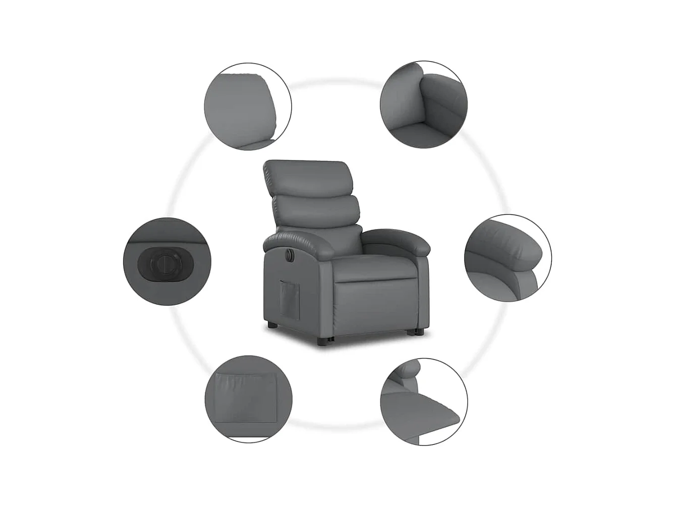 Sillón de relax | Sillón reclinable elevable eléctrico de cuero sintético gris SHL2397