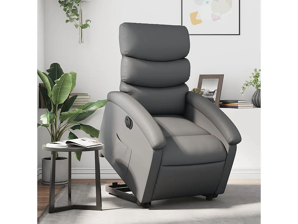 Sillón de relax | Sillón reclinable elevable eléctrico de cuero sintético gris SHL2397