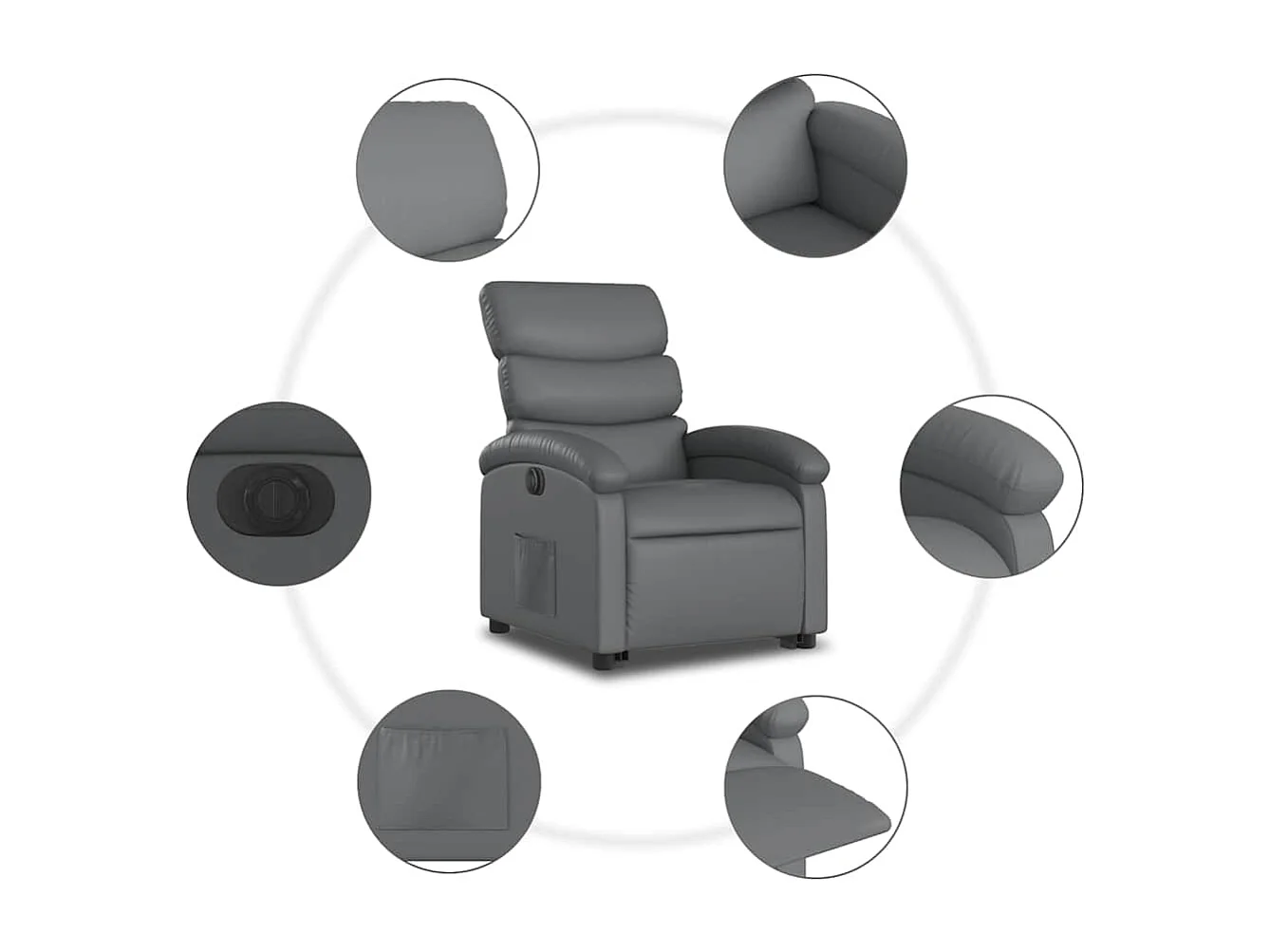 Sillón de relax | Sillón reclinable elevable eléctrico de cuero sintético gris SHL2397