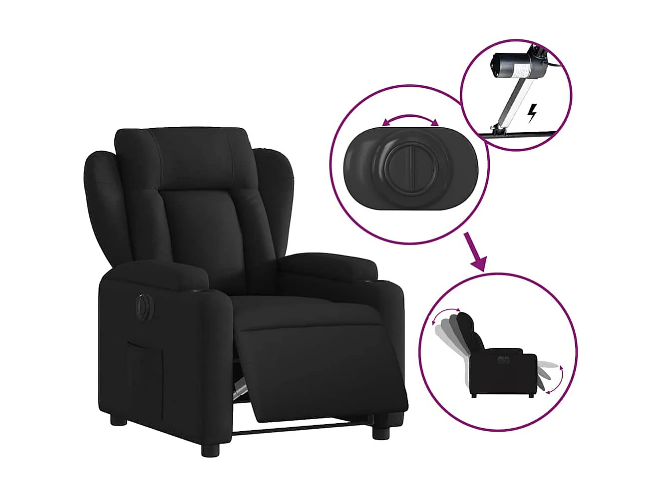 Fauteuil inclinable électrique-Chaise de relax-Fauteuil salon Noir Tissu SHL4731
