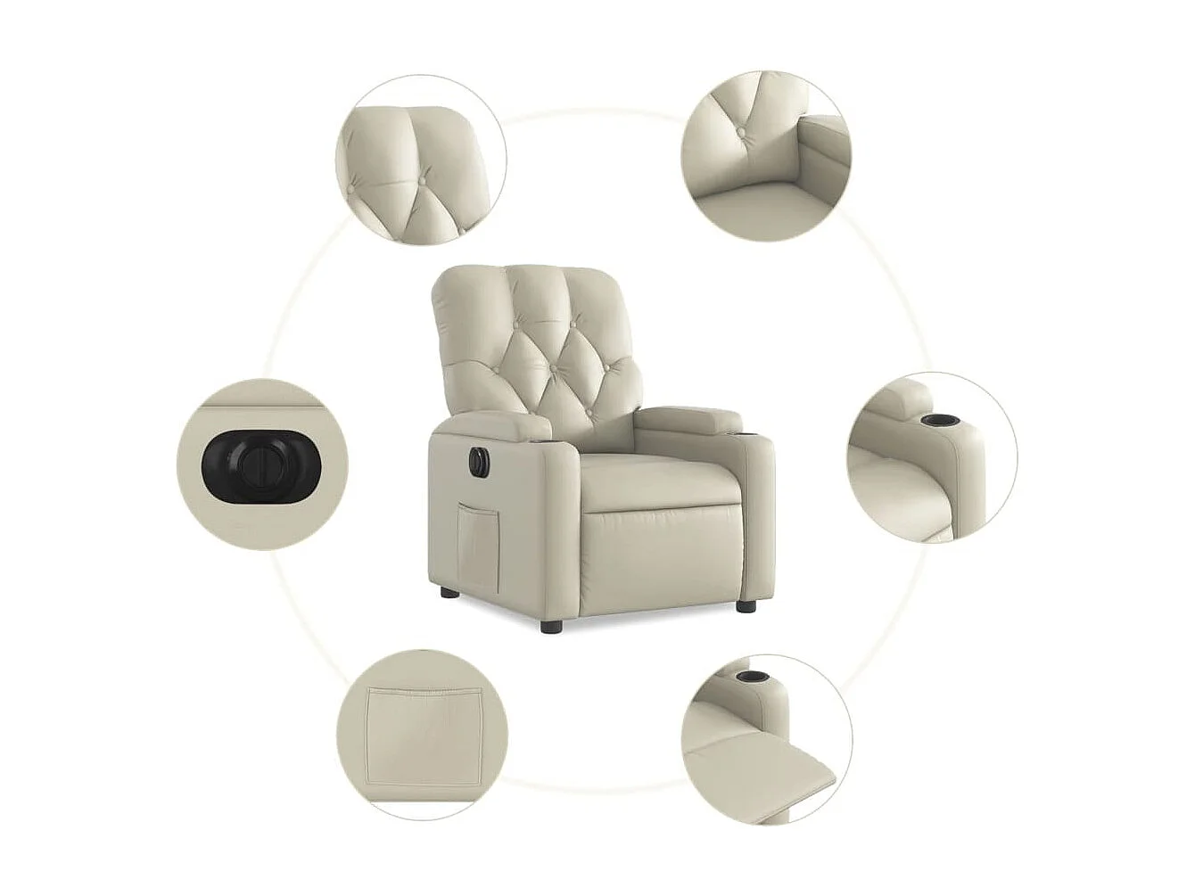 Sillón de relax | Silla | Sillón reclinable eléctrico de cuero sintético crema SHL3821