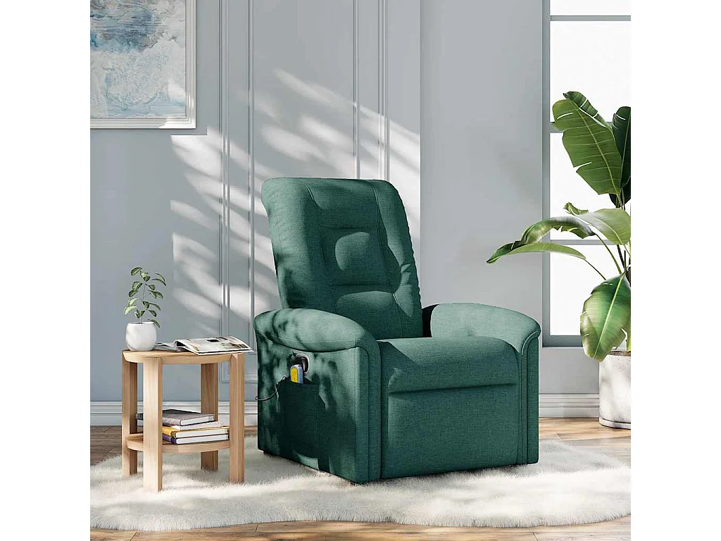 Fauteuil inclinable-Chaise de relax-Fauteuil de Massage Vert foncé Tissu SHL4837