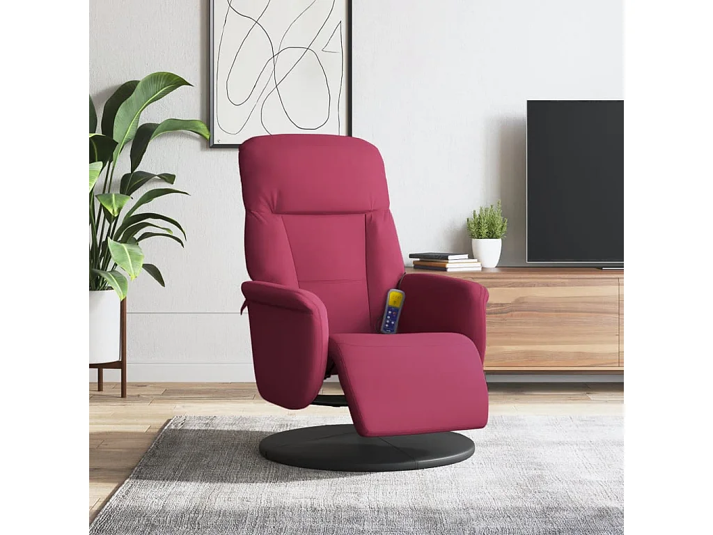 Sillón de relax | Sillón reclinable masaje con reposapiés terciopelo rojo tinto SHL3220