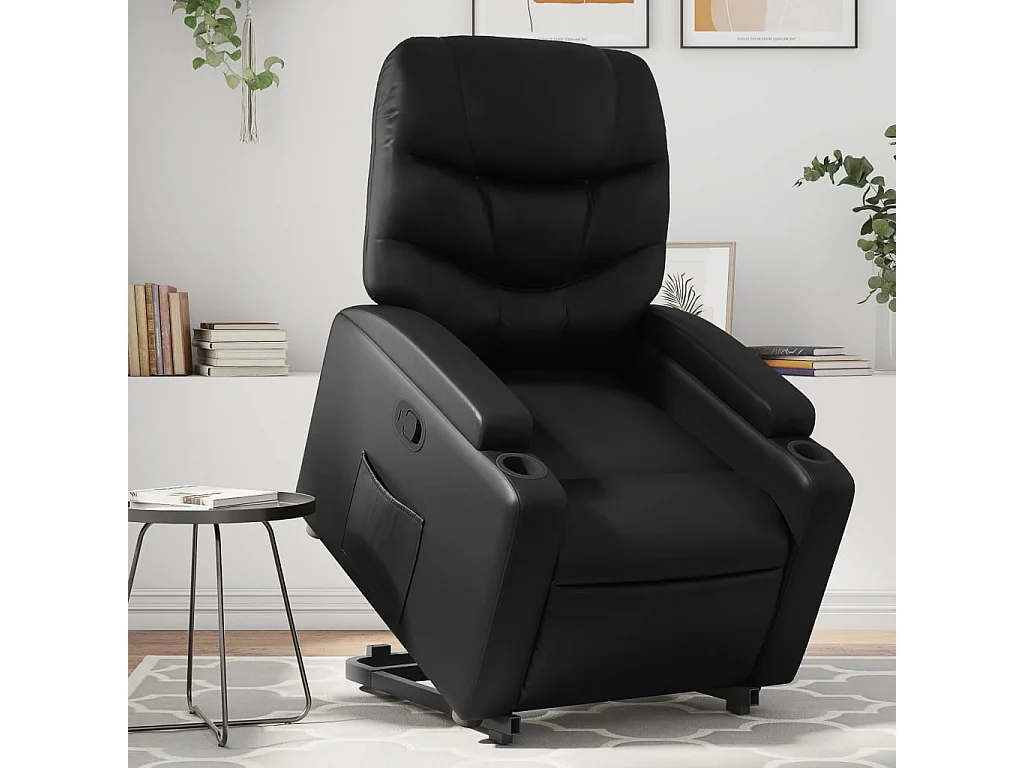 Sillón de relax | Sillón reclinable elevable cuero artificial negro SHL4245
