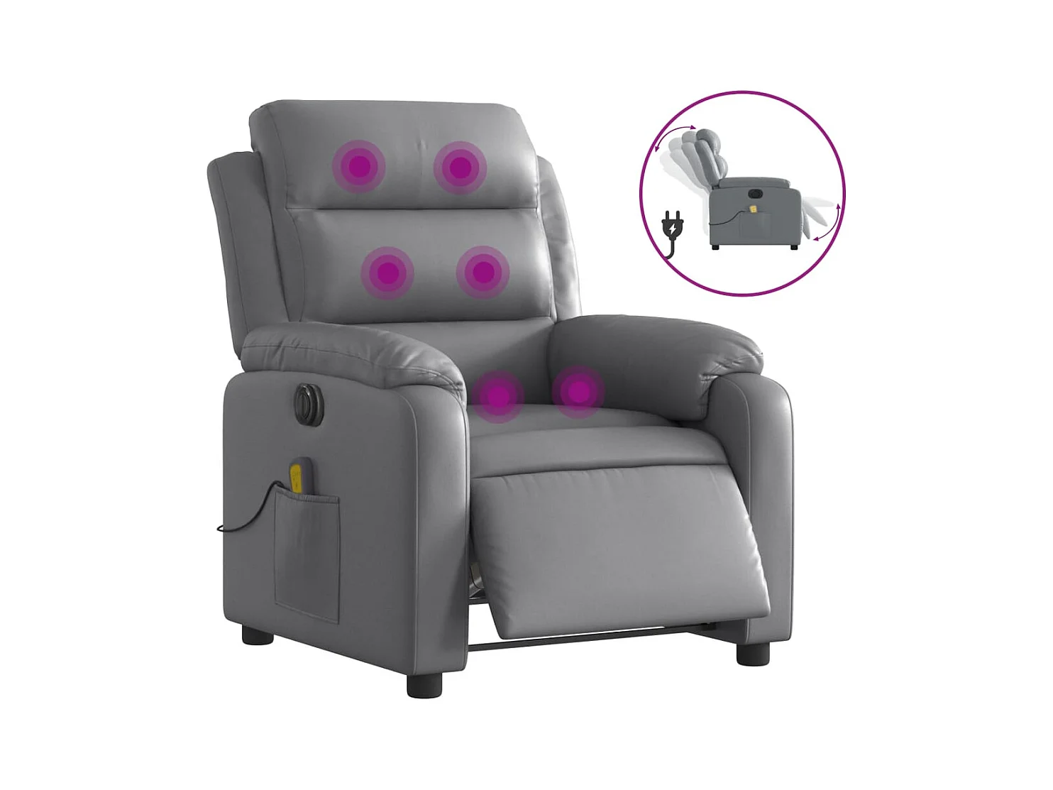 Poltrona massagens reclinável elétrica couro artif. cinzento SHL552682