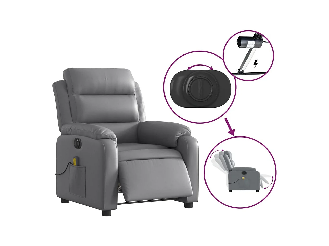 Poltrona massagens reclinável elétrica couro artif. cinzento SHL552682