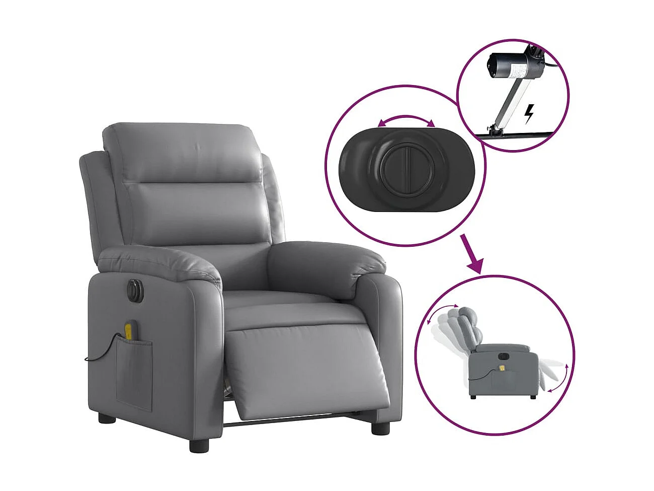 Massagesessel Elektrisch | Relaxsessel indoor Grau Kunstleder SHL7907