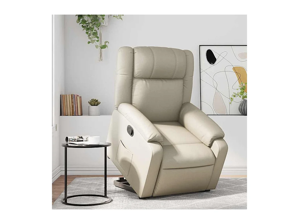 Sillón de relax | Sillón reclinable elevable cuero artificial color crema SHL5467
