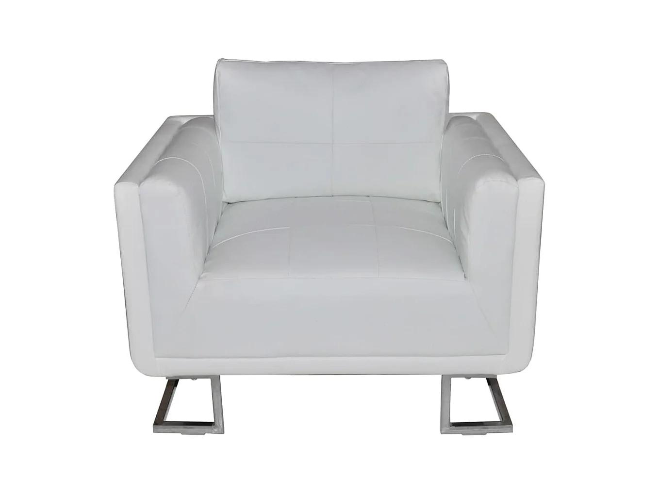 Fauteuil salon-Chaise de relax-Fauteuil cube avec pieds chromés Blanc Similicuir SHL1408