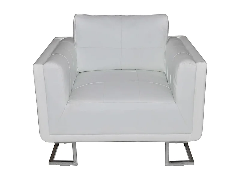 Fauteuil salon-Chaise de relax-Fauteuil cube avec pieds chromés Blanc Similicuir SHL1408