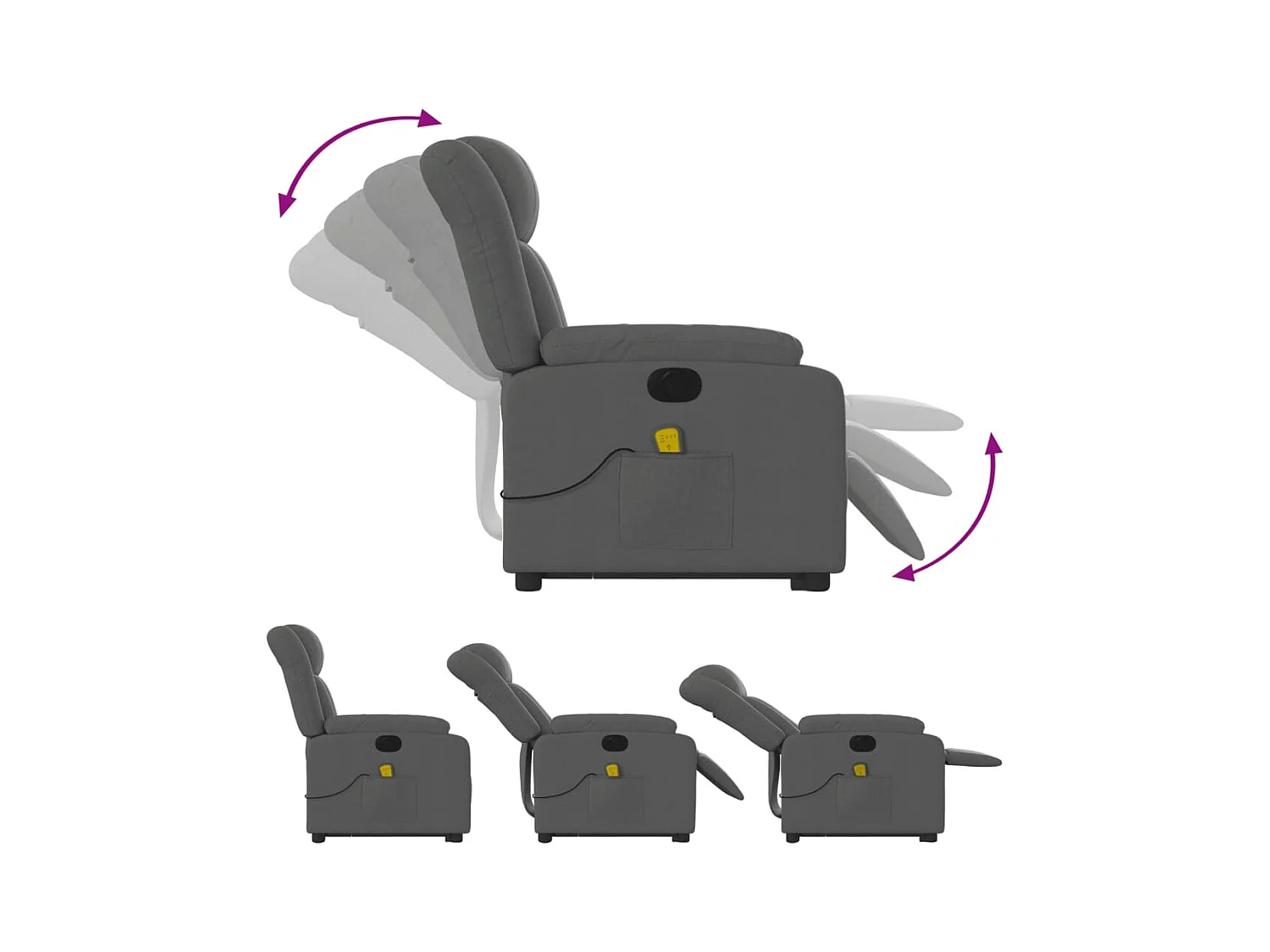 Poltrona elétrica elevatória massagens tecido cinzento-escuro SHL220322