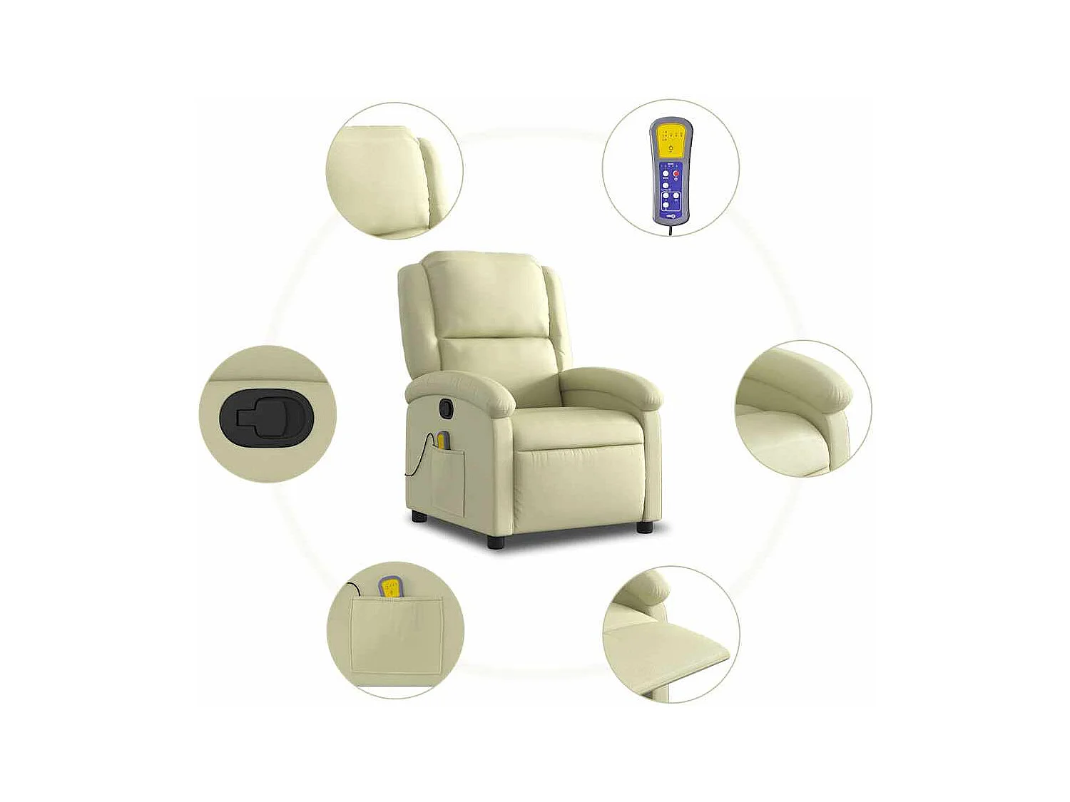 Sillón de relax | Sillón reclinable de masaje cuero auténtico crema SHL3010