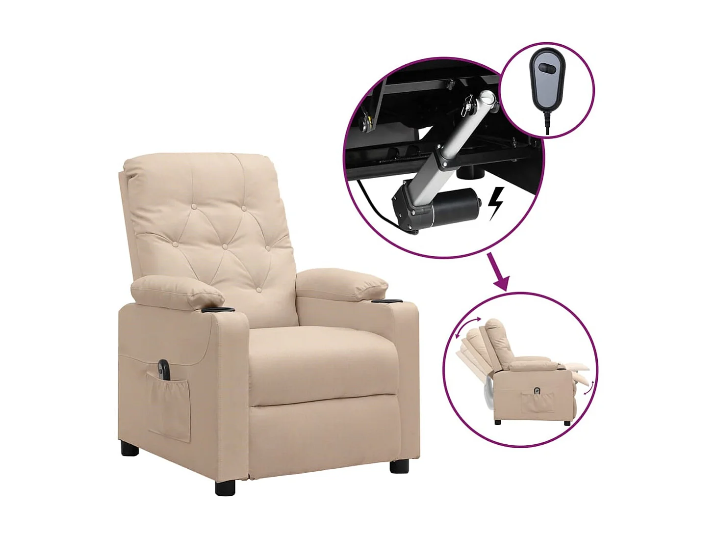 Relaxsessel Elektrisch | Lounge Sessel indoor Creme Stoff SHL35600