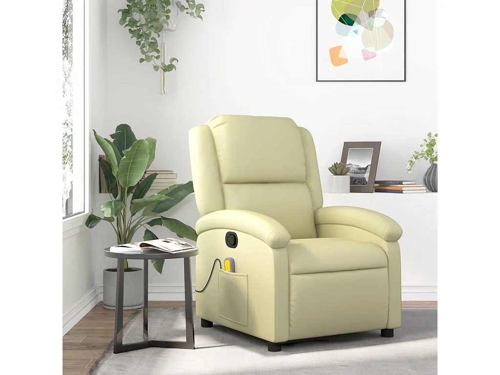 Fauteuil inclinable-Chaise de relax-Fauteuil de Massage crème cuir véritable SHL3635