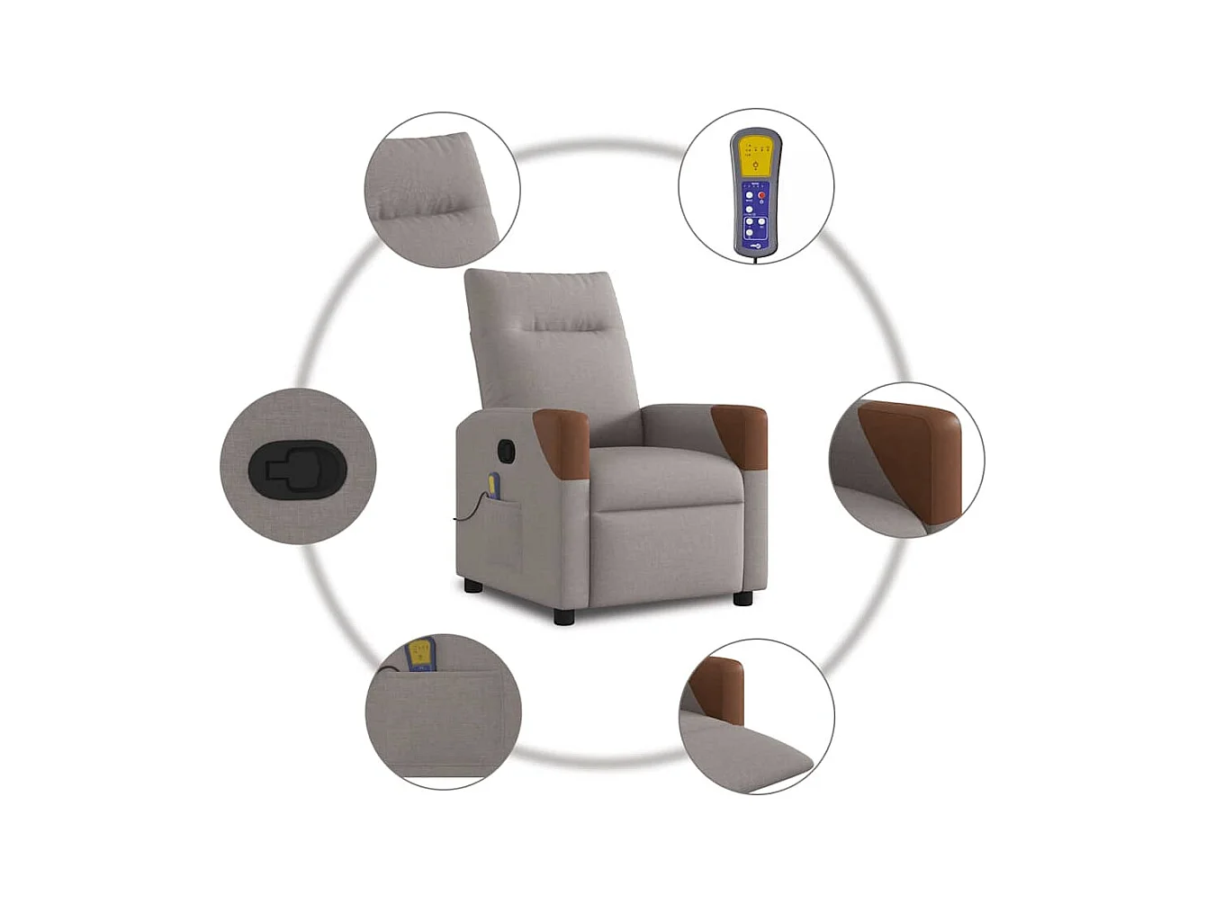 Fauteuil inclinable-Chaise de relax-Fauteuil de Massage Taupe Tissu SHL4565