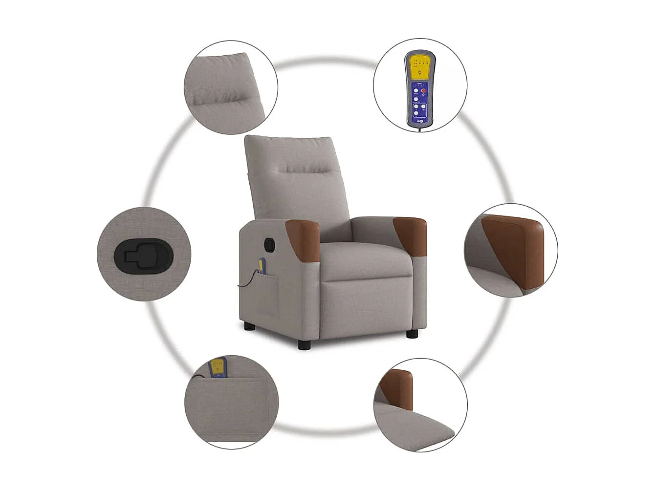 Fauteuil inclinable-Chaise de relax-Fauteuil de Massage Taupe Tissu SHL4565