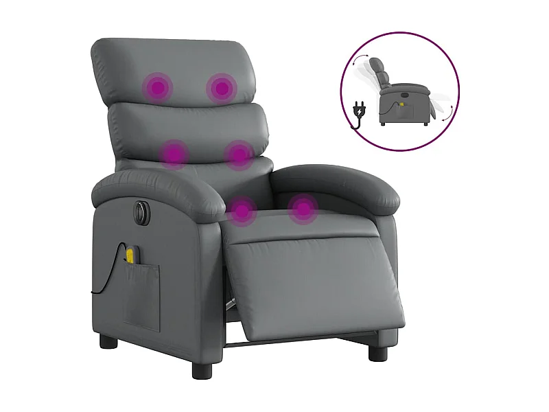 Sillón de salón | Silla | Sillón de masaje reclinable eléctrico cuero sintético gris SHL9934