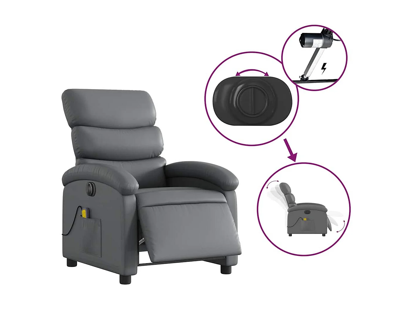 Fauteuil inclinable électrique-Fauteuil de massage pour Salon gris similicuir SHL2219