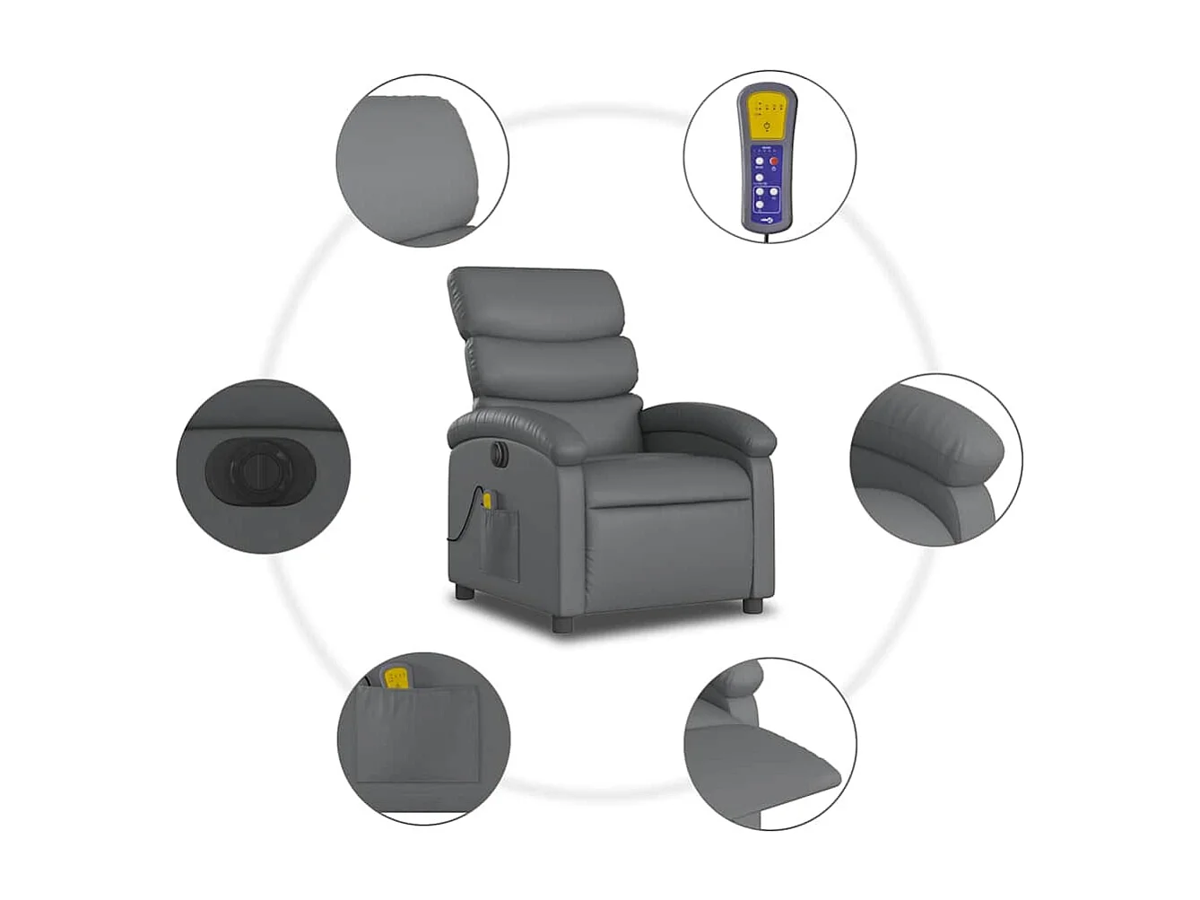 Fauteuil inclinable électrique-Fauteuil de massage pour Salon gris similicuir SHL2219
