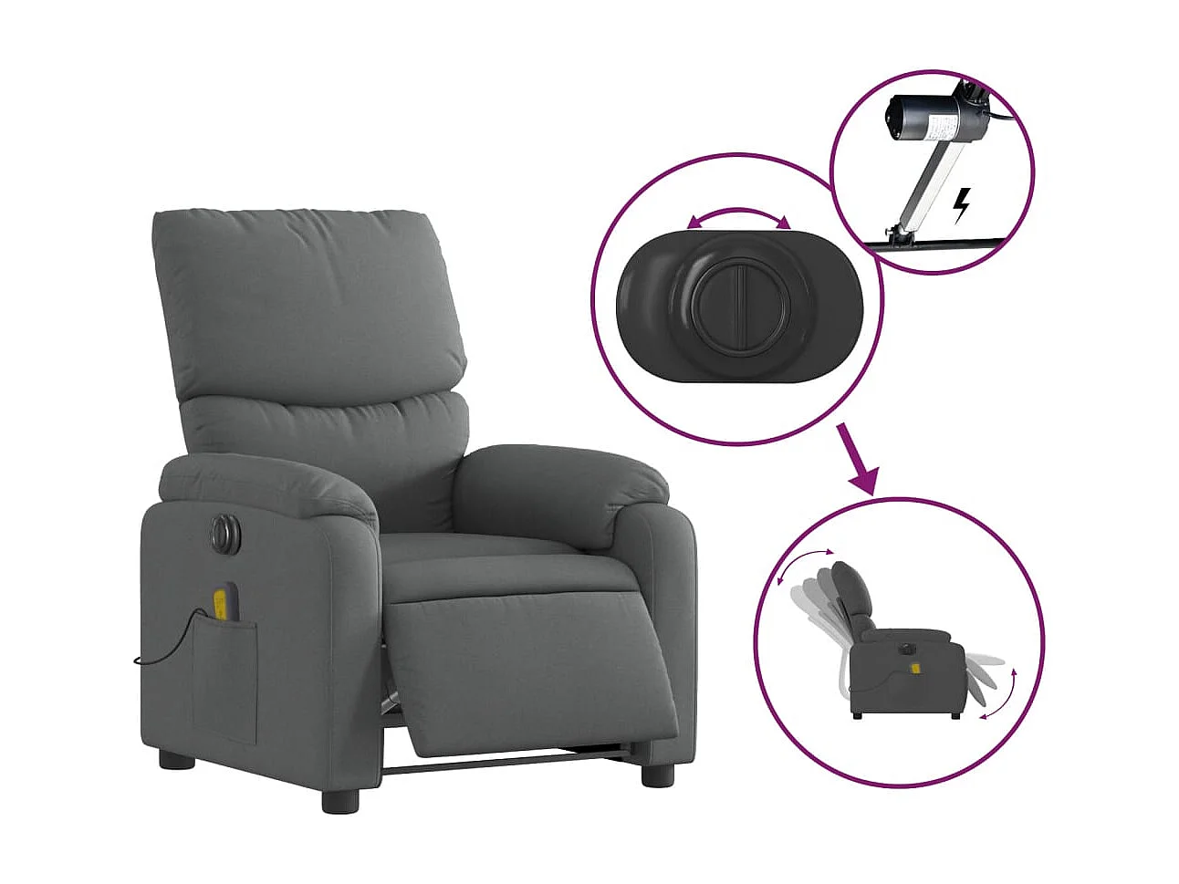 Sillón de relax | Sillón reclinable de masaje eléctrico tela gris oscuro SHL7520