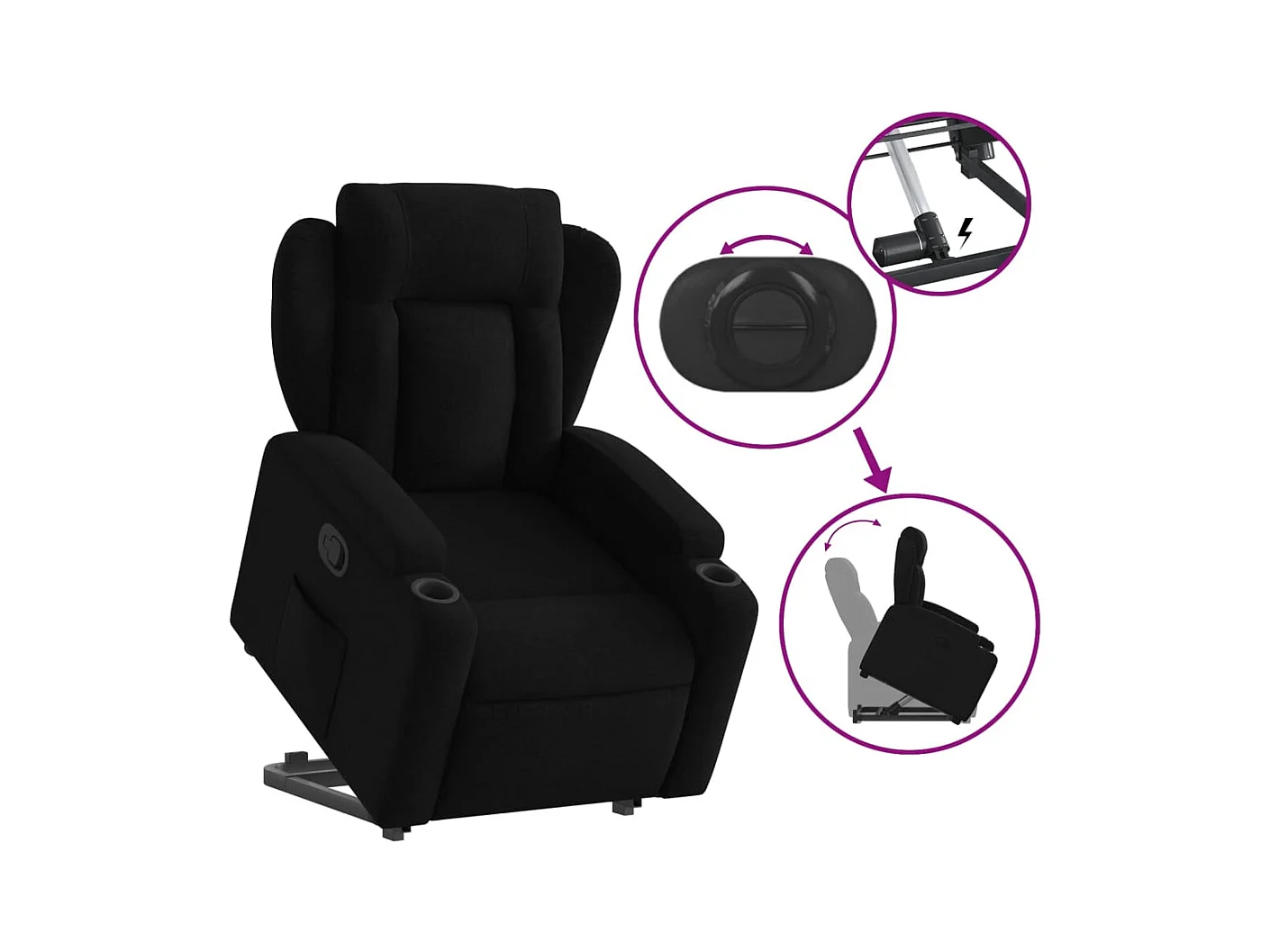 Sillón de relax | Silla | Sillón reclinable elevable tela negro SHL3419