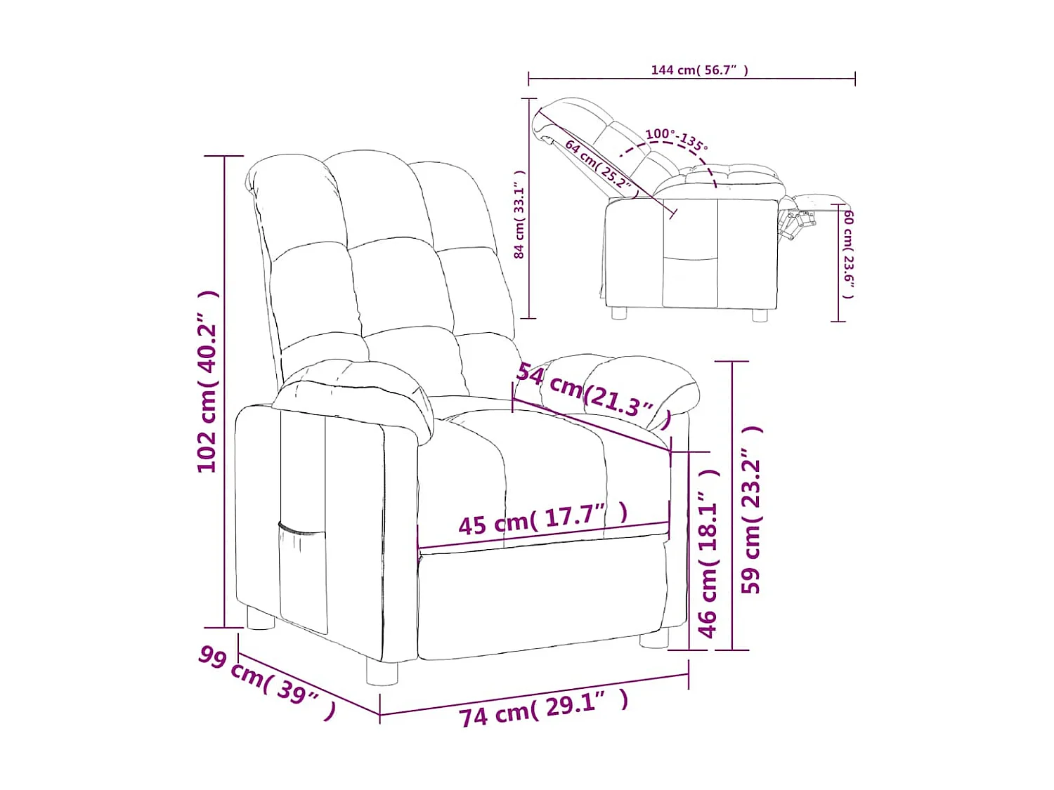 Fauteuil salon-Chaise d'appoint-Fauteuil inclinable 74x99x102 cm Crème Tissu SHL1732