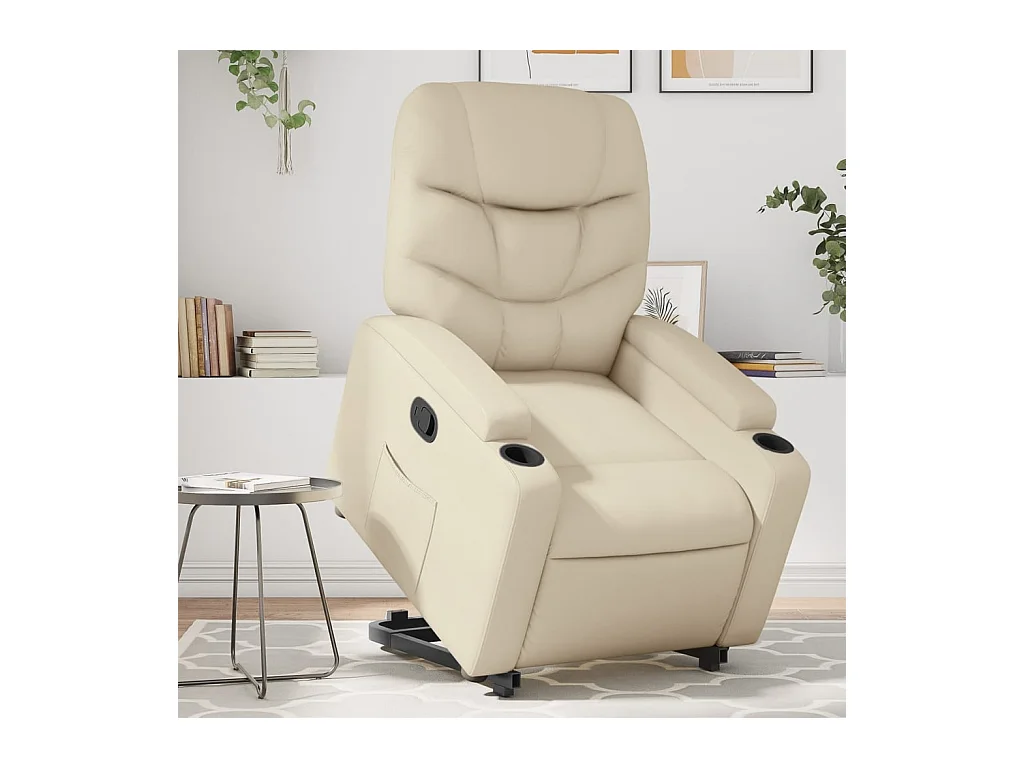 Sillón de relax | Sillón reclinable elevable cuero artificial color crema SHL6667