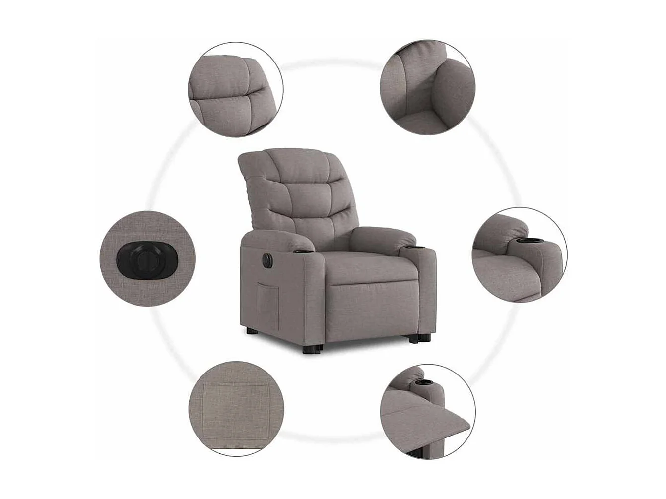 Silla de relax | Sillón eléctrico reclinable elevable de tela gris taupe SHL2804