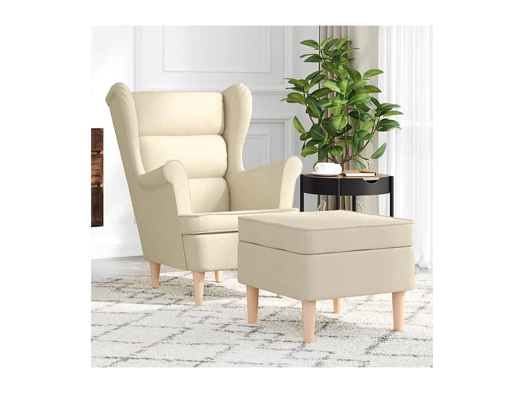 Sillón de salón | Silla de relax con taburete reposapiés de tela crema SHL5641