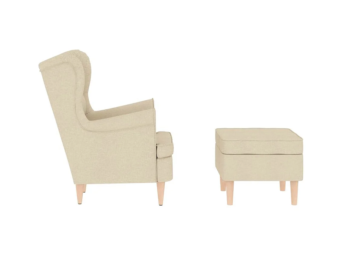 Sillón de salón | Silla de relax con taburete reposapiés de tela crema SHL5641