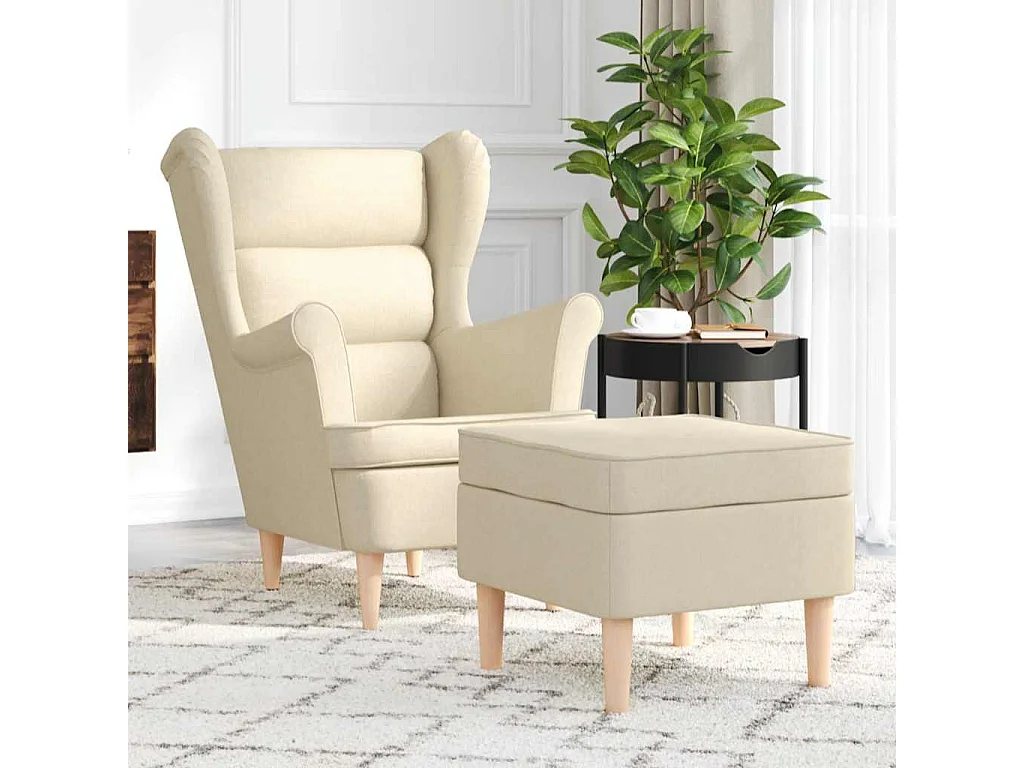 Sessel mit Fußhocker | Relaxsessel Creme Stoff SHL55282