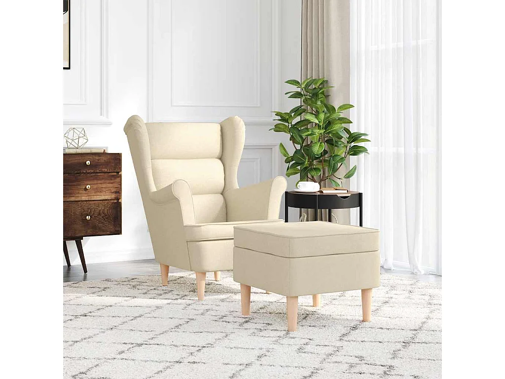 Sessel mit Fußhocker | Relaxsessel Creme Stoff SHL55282