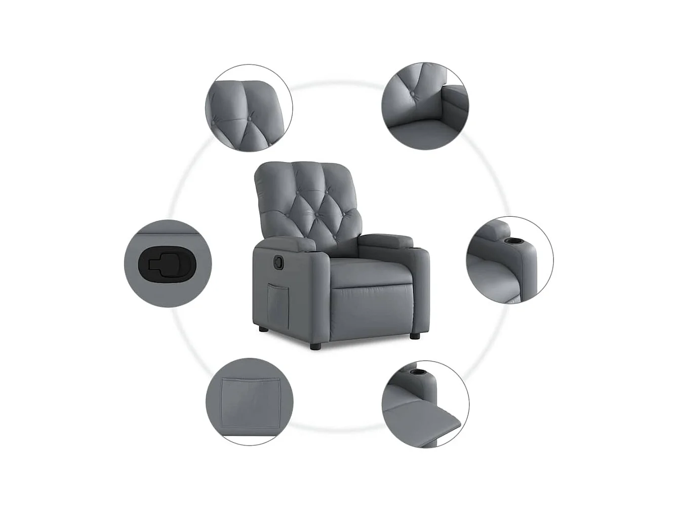 Sillón de relax | Sillón reclinable de cuero sintético gris SHL6473