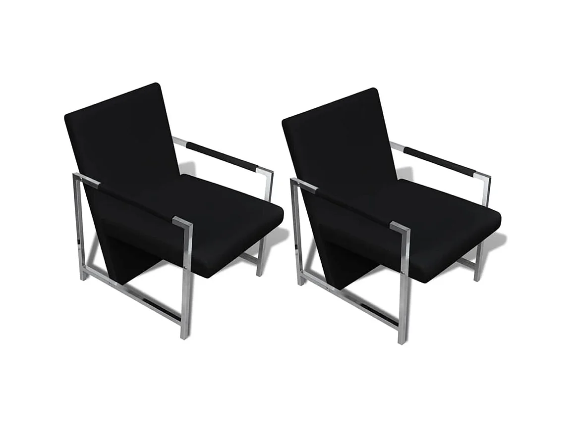 Lot de 2 Fauteuils de Salon-Fauteuils avec cadre chromé noir similicuir SHL2557