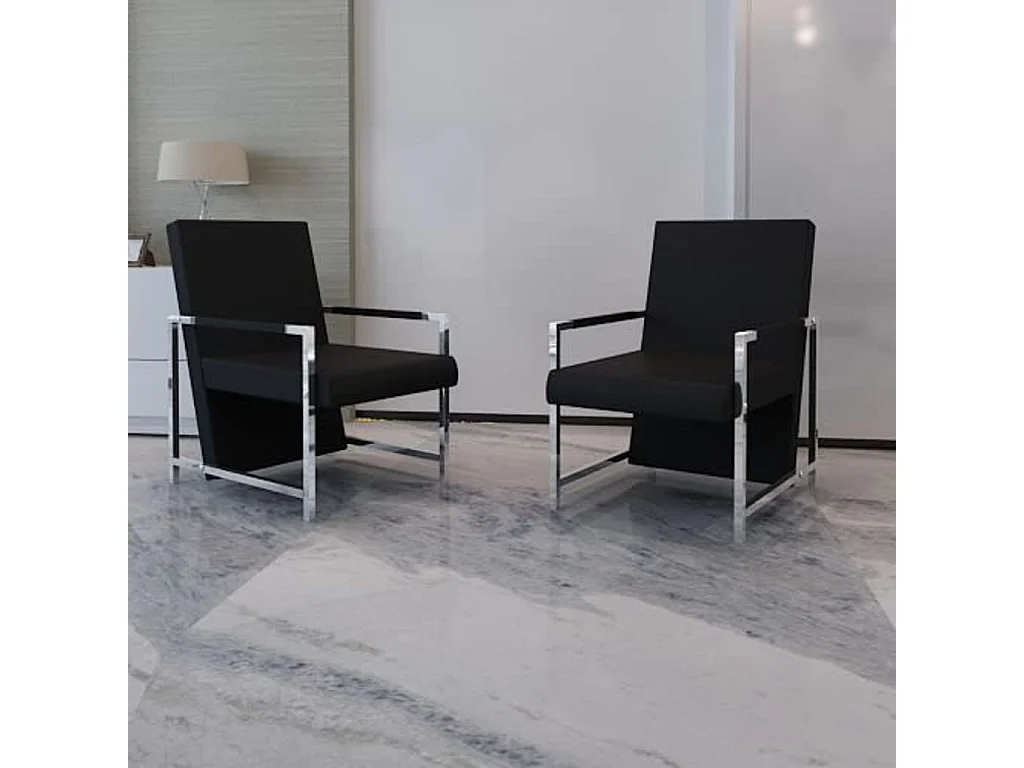 Lot de 2 Fauteuils de Salon-Fauteuils avec cadre chromé noir similicuir SHL2557