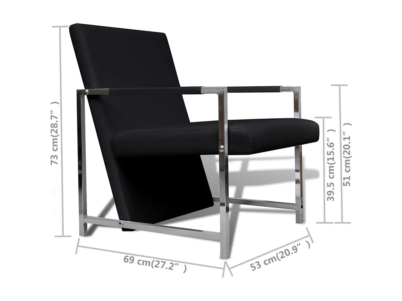 Lot de 2 Fauteuils de Salon-Fauteuils avec cadre chromé noir similicuir SHL2557